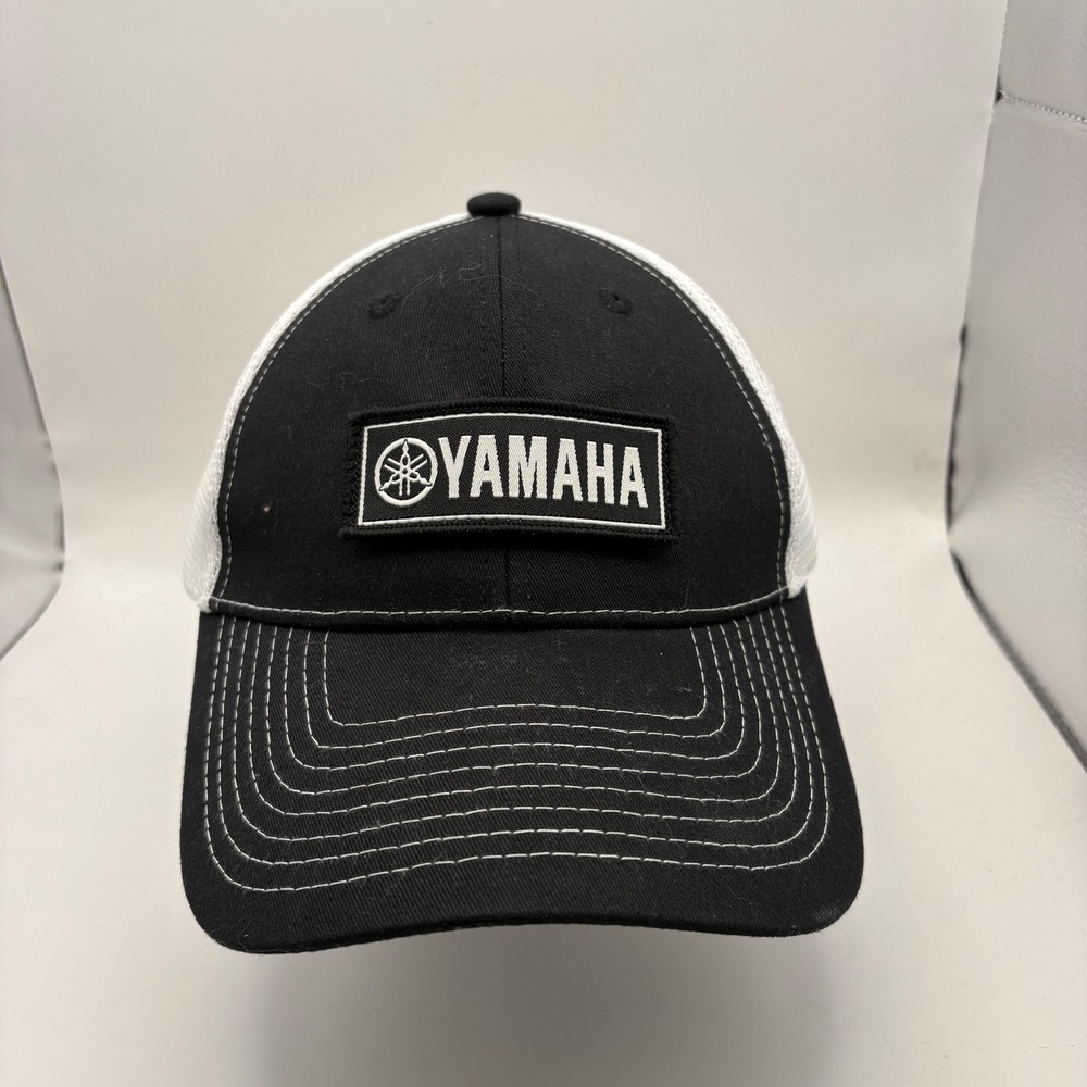 Yamaha Motorsports Trucker Hat Black White‎ Mesh Snapback Logo Patch Cap